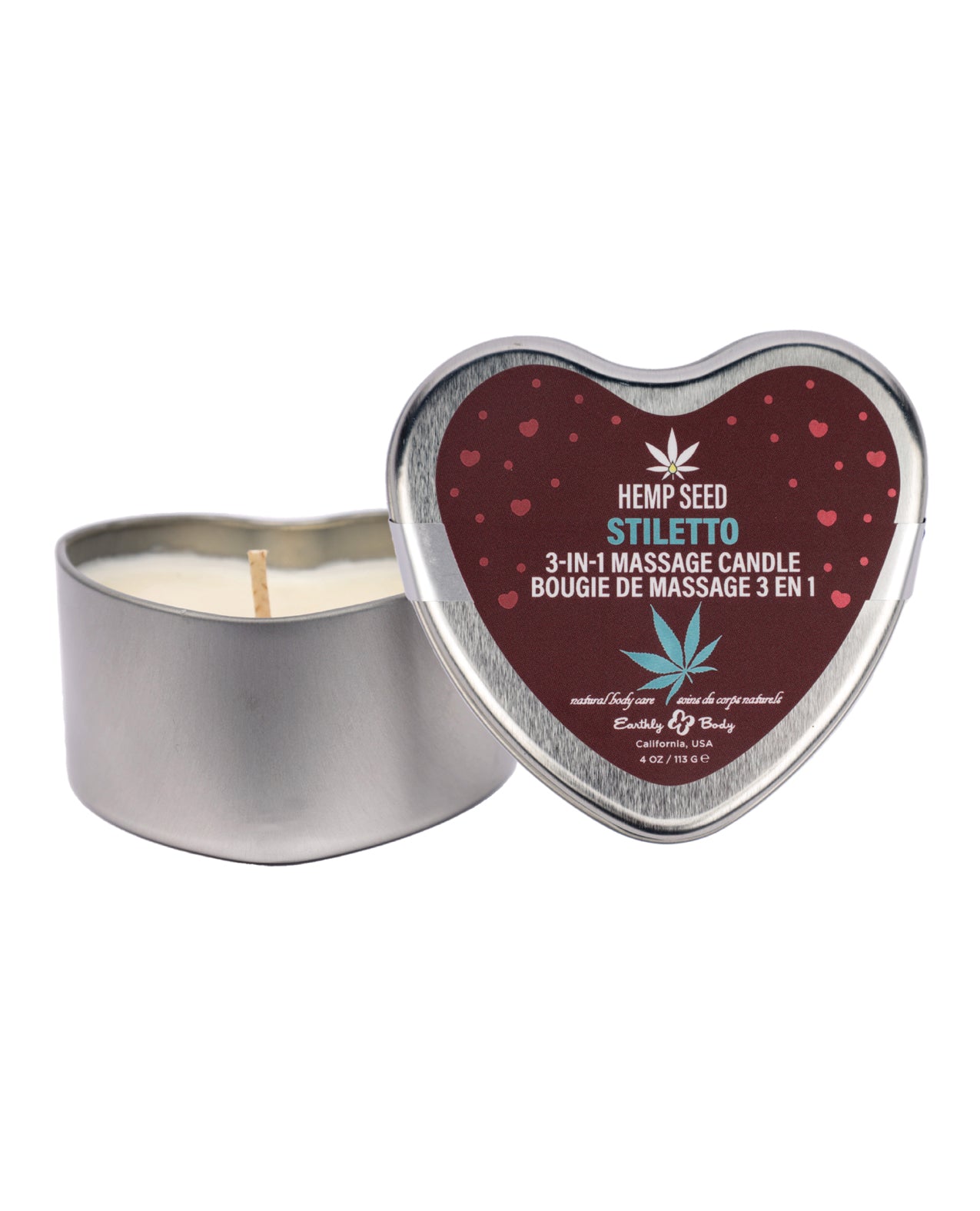 Earthly Body 2025 Valentines 3 in 1 Massage Heart Candle - 4.7 oz Stiletto