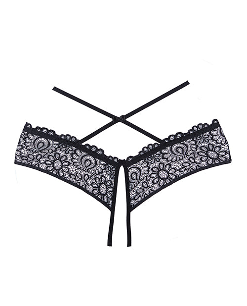 Adore Crayzee Open Panty W/criss Cross Waist Straps & Lace Black O/s - LUST Depot