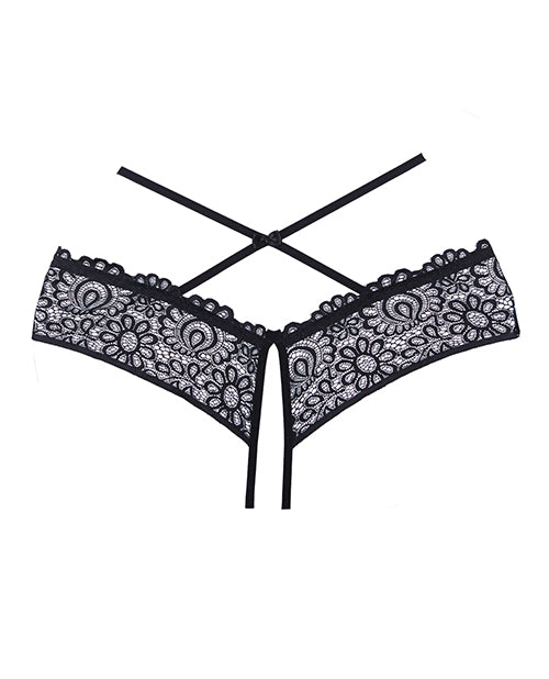 Adore Crayzee Open Panty W/criss Cross Waist Straps & Lace Black O/s - LUST Depot