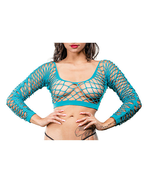 Beverly Hills Naughty Girl Crotchless Front Mesh & Side Design Leggings Turquoise O/s - LUST Depot