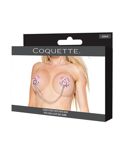 Darque Studded Cross Reusable Pasties W/chain - Pink O/s - LUST Depot