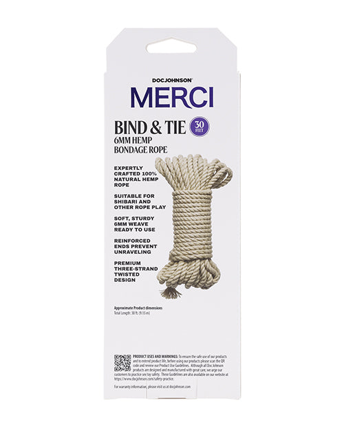 Merci Bind & Tie Hemp Bondage Rope - 30 ft Natural