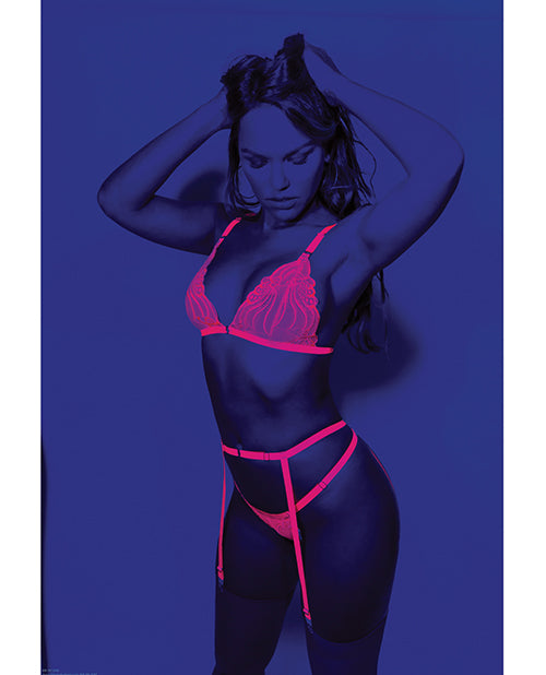 Euphoria Neon Bra, Garterbelt & Panty Neon Pink O/s - LUST Depot