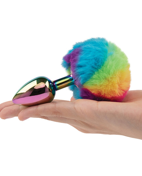 Gemsations 2.95" Metal Bunny Tail Rainbow Butt Plug - Rainbow