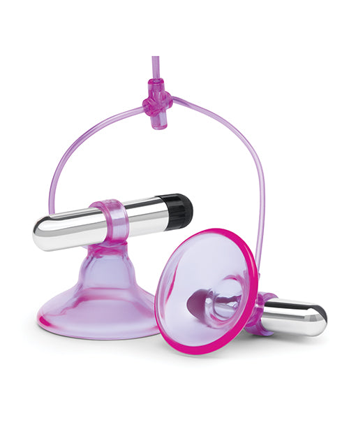 Lux Fetish Vibrating Nipple Suckers w/Quick Release - Pink/Purple - LUST Depot