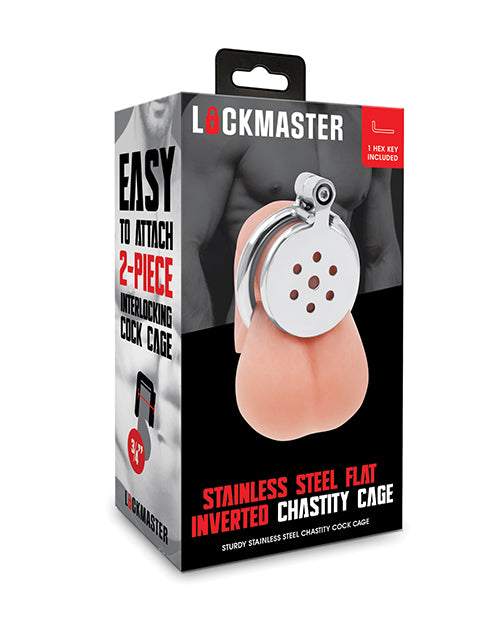 Lockmaster Stainless Steel Flat Inverted Chastity Cage - Silver