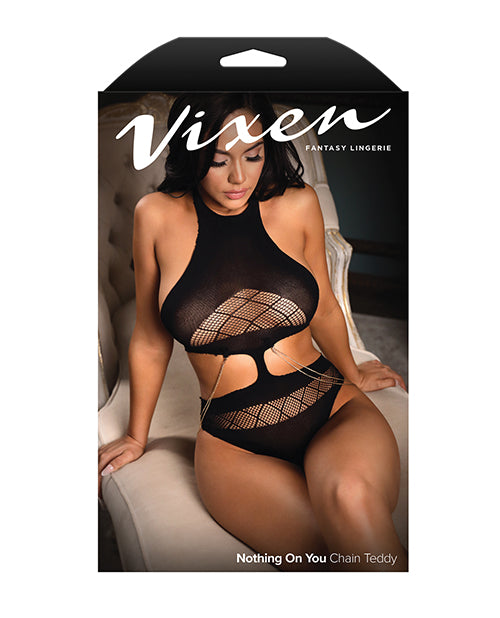 Vixen Nothing On You Seamless Cut-Out Teddy w/Removable Chain Accents - Black O/S - LUST Depot