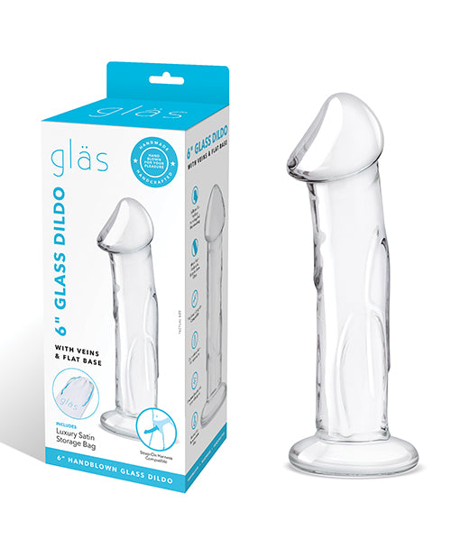 Glass 6" Dildo w/Veins & Flat Base