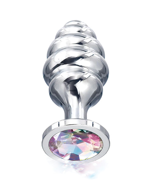 Nixie Honey Dipper Ribbed Metal Rainbow Jeweled Butt Plug - Small - LUST Depot