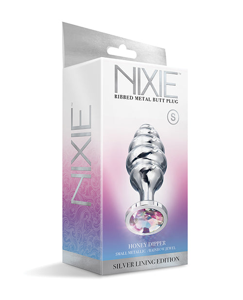 Nixie Honey Dipper Ribbed Metal Rainbow Jeweled Butt Plug - Small - LUST Depot