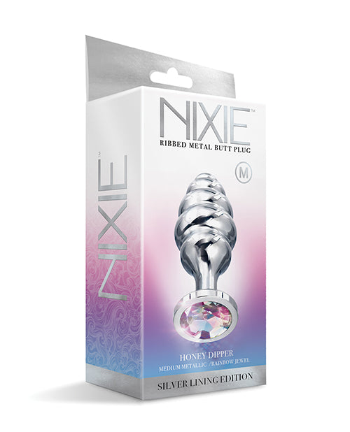 Nixie Honey Dipper Ribbed Metal Rainbow Jeweled Butt Plug - Medium - LUST Depot