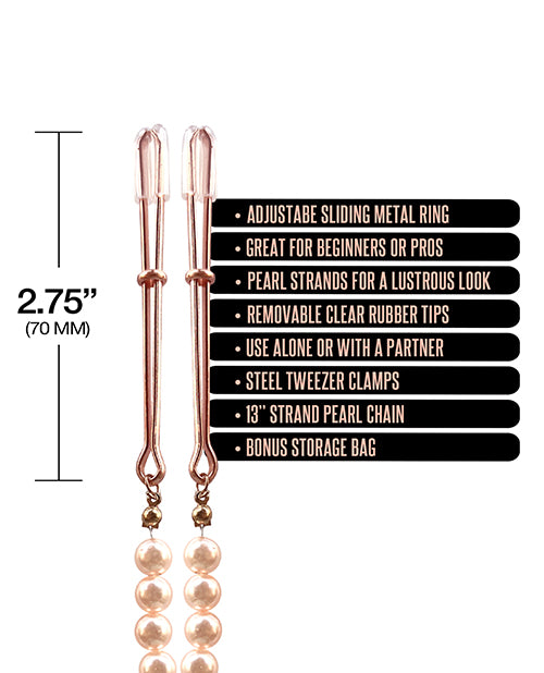 Nixie Pearl Drop Tweezer Nipple Clamps - Rose Gold - LUST Depot