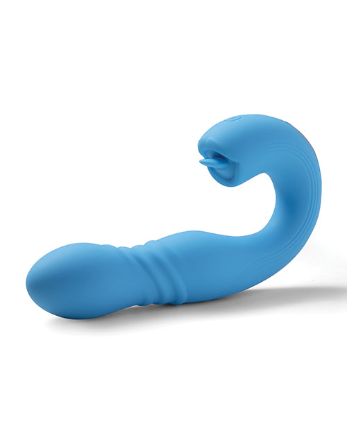 Joi App Controlled Thrusting G-spot Vibrator & Clit Licker - Blue - LUST Depot