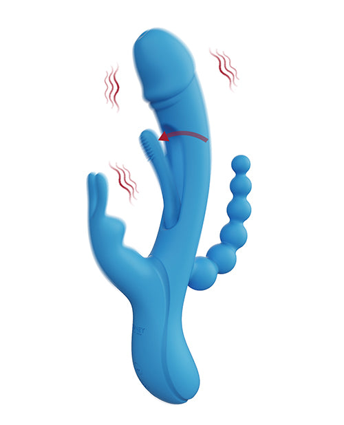 Trilux Kinky Finger Rabbit Vibrator with Anal Beads - Blue