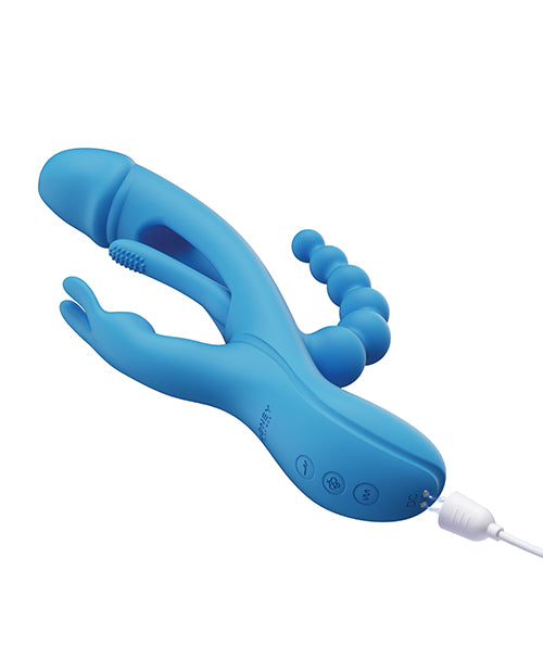 Trilux Kinky Finger Rabbit Vibrator with Anal Beads - Blue