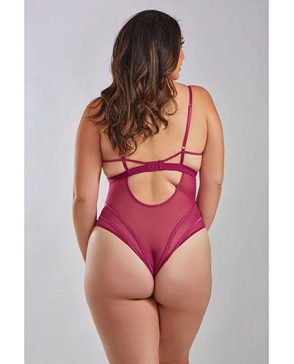 Quinn Cross Dyed Galloon Lace & Mesh Teddy Wine 3x - LUST Depot