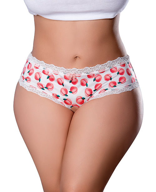 Sweet Treats Crotchless Boy Short w/Wicked Sensual Care Peach Lube - White QN - LUST Depot