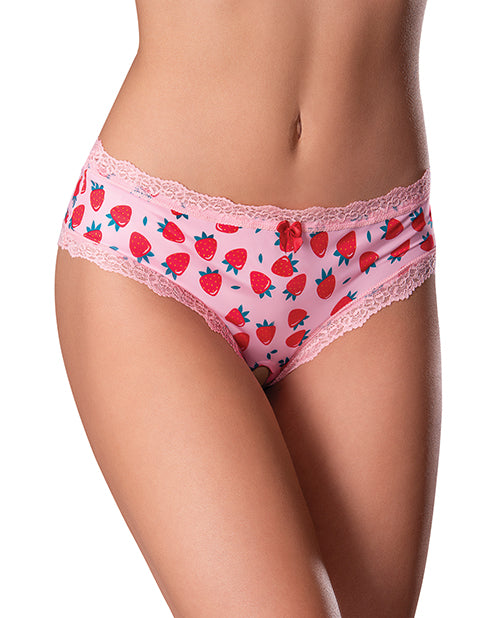 Sweet Treats Crotchless Boy Short w/Wicked Sensual Care Strawberry Lube - Pink S/M