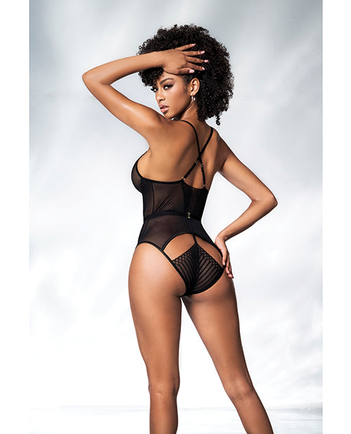 Mesh Cut Out Strappy Bodysuit  Black S/m - LUST Depot