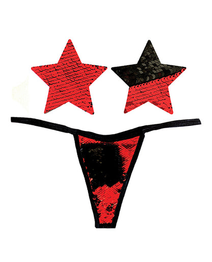 Neva Nude Naughty Knix Sookie Flip Sequin G-string & Pasties - Red/black O/s - LUST Depot