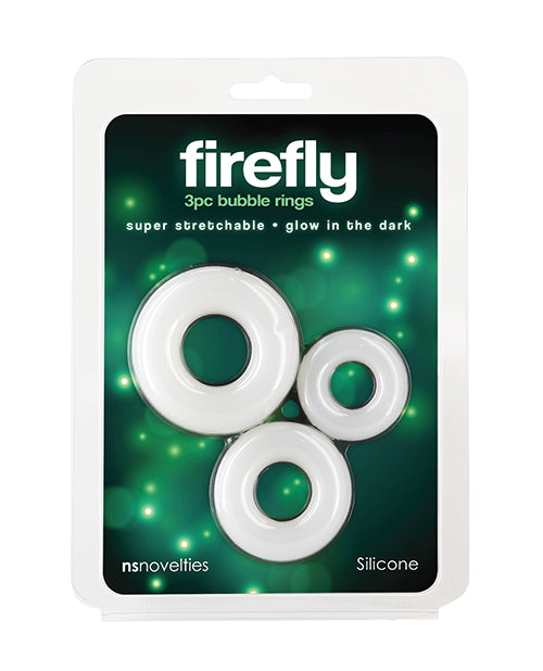 Firefly Glow in the Dark Bubble Cock Rings - White, Pack of 3 - LUST Depot