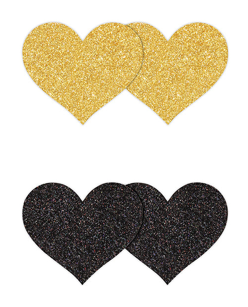 Pretty Pasties Glitter Hearts Black/gold - 2 Pair - LUST Depot