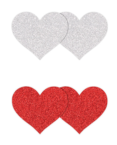 Pretty Pasties Glitter Hearts Red/silver - 2 Pair - LUST Depot