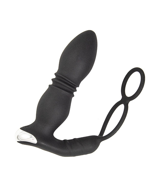 Ass-station Remote Prostate Power Plug w/Cock & Ball Ring - Black