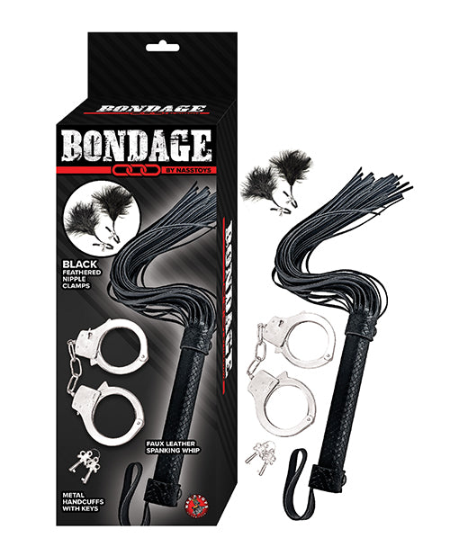 Bondage by Nasstoys Whip & Cuff Set - Black - LUST Depot