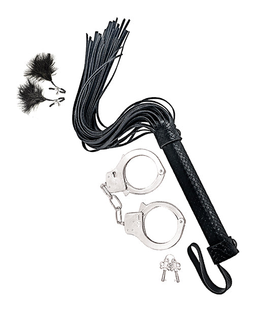 Bondage by Nasstoys Whip & Cuff Set - Black - LUST Depot