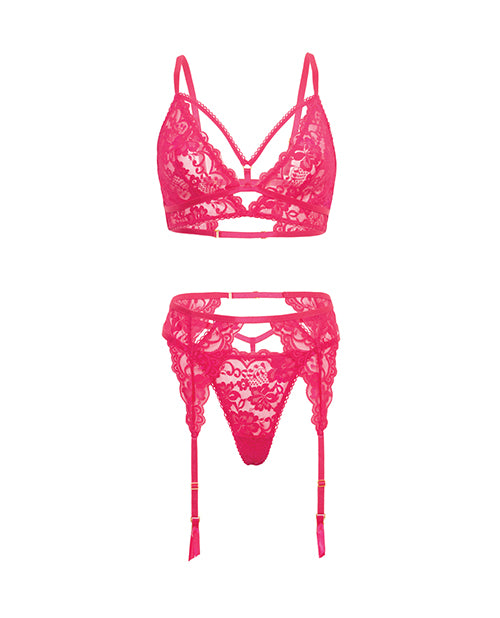 Aphrodite Lace Keyhole Bralette w/Garters & G-String - Raspberry S/M - LUST Depot