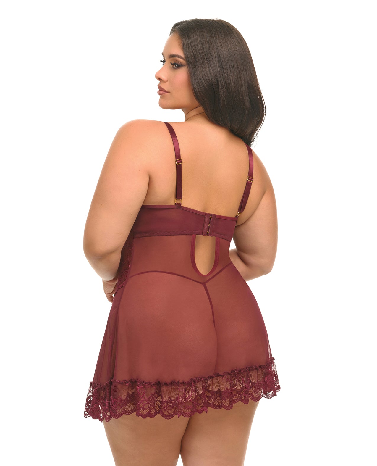 Valentine Lacey Babydoll w/G-String - Zinfandel 1X/2X