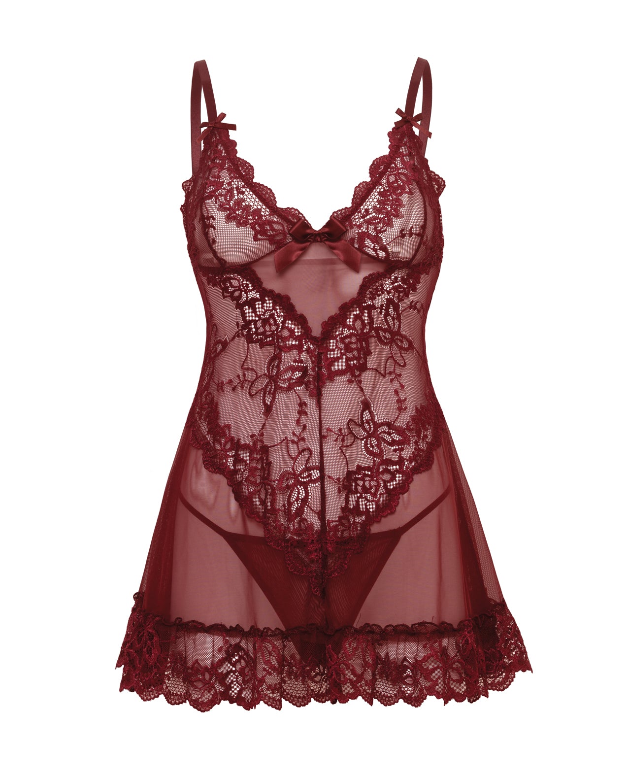 Valentine Lacey Babydoll w/G-String - Zinfandel 1X/2X