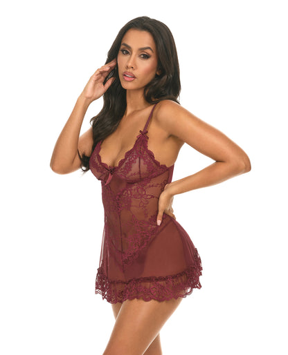 Valentine Lacey Babydoll w/G-String - Zinfandel LG