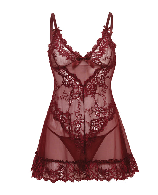 Valentine Lacey Babydoll w/G-String - Zinfandel LG