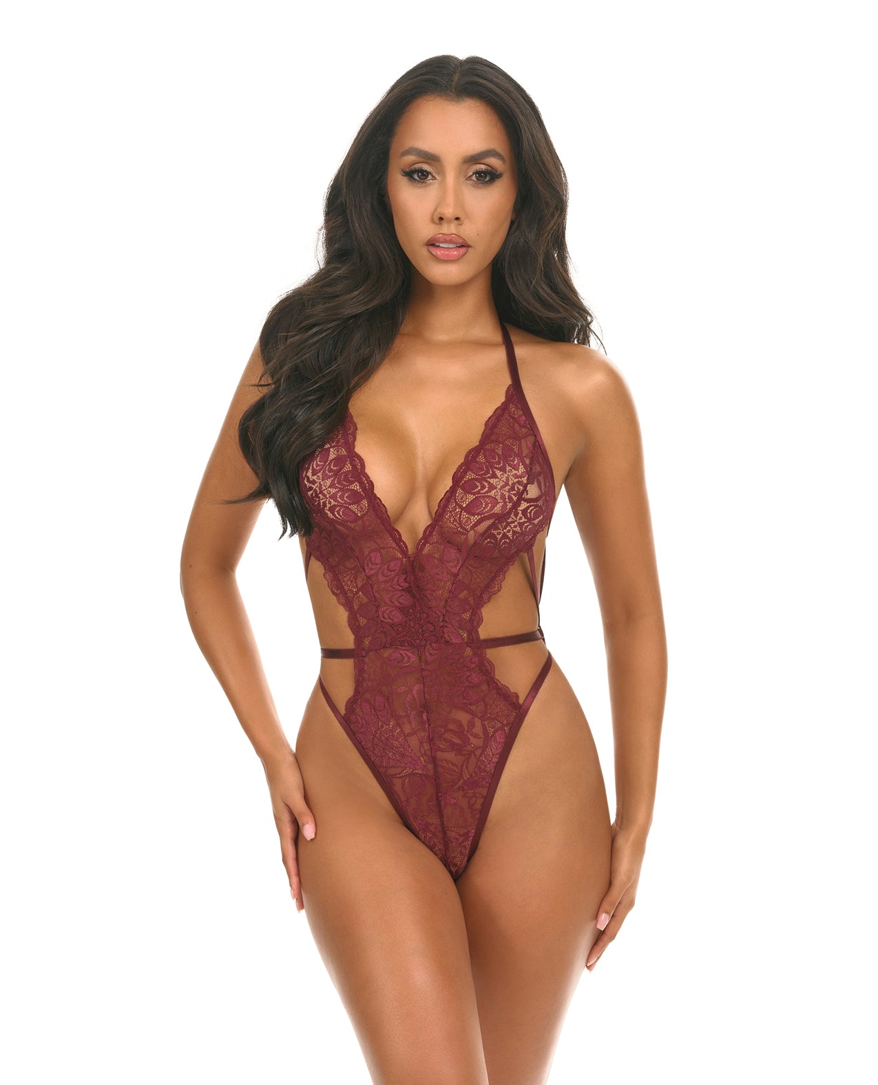 Lina Lace Halter Teddy - Zinfandel S/M