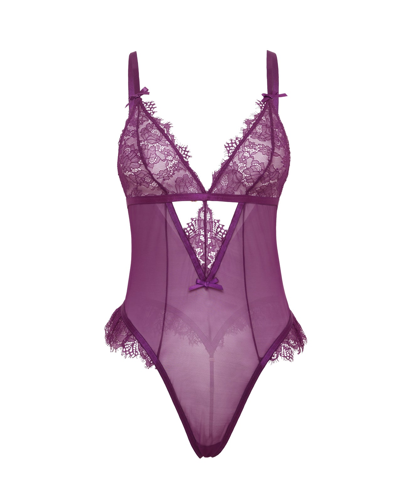 Katana Mesh & Lace Teddy - Purple 1X/2X