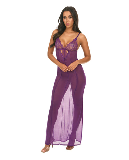 Katana Mesh & Eyelash Lace Gown - Purple L/XL