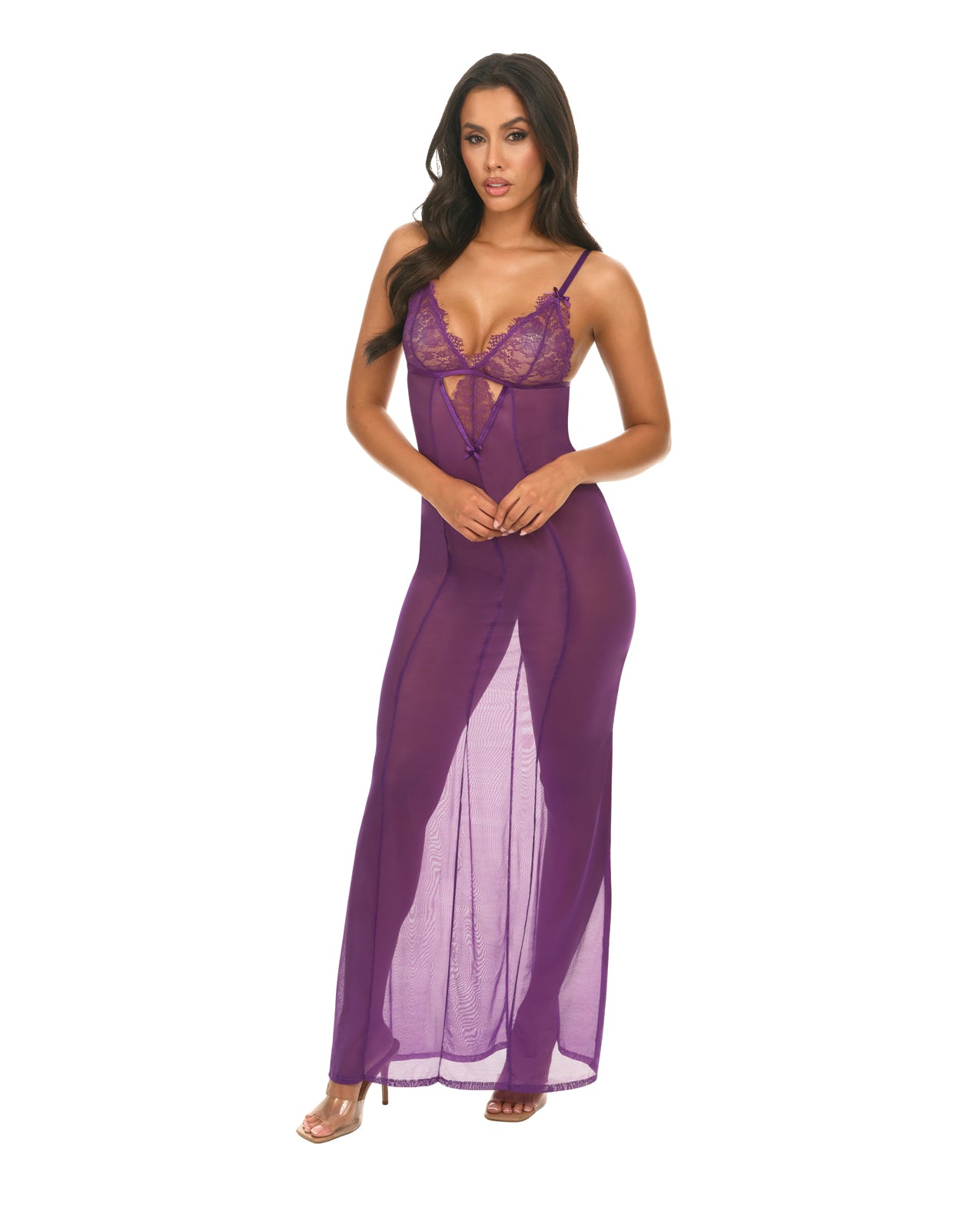 Katana Mesh & Eyelash Lace Gown - Purple L/XL