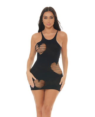 Pink Lipstick Heart Rate Bodystocking Dress - Black O/S