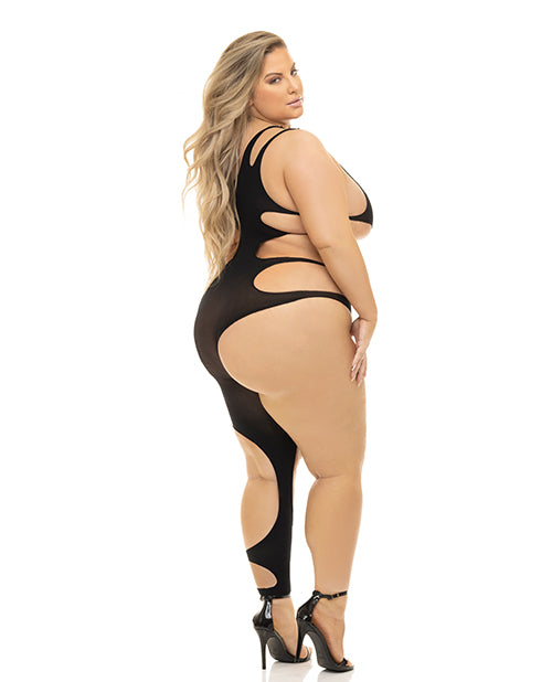 Pink Lipstick Show You How Cut Out Bodystocking Black Qn - LUST Depot