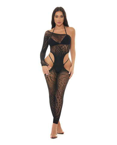 Pink Lipstick Star Sign Bodystocking - Black O/S