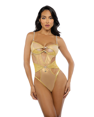 Gilded Beauty Metallic Shimmer Mesh Teddy w/Rhinestone Accents - Gold LG