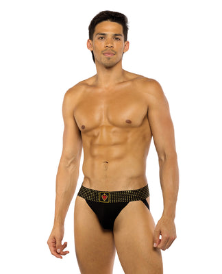 Sacred Heart Jockstrap w/Contoured Pouch & Studded Elastic Waist - Black LG