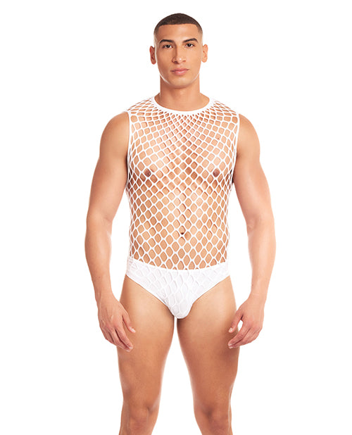 Rainbow Party Full Effect Large Mesh Unitard 2 pc Set w/Thong - White L/XL - LUST Depot