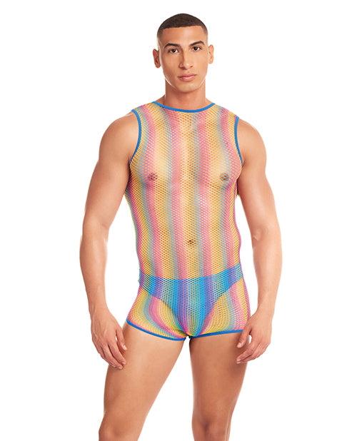 Rainbow Party Pride Star Mesh Singlet 2 pc Set - Rainbow L/XL - LUST Depot