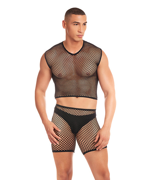 Rainbow Party Net-Bula Large Mesh Long Brief 3 pc Set - Black L/XL - LUST Depot