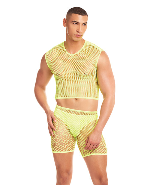 Rainbow Party Net-Bula Large Mesh Long Brief 3 pc Set - Yellow L/XL - LUST Depot