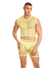 Rainbow Party Net-Bula Large Mesh Long Brief 3 pc Set - Yellow L/XL