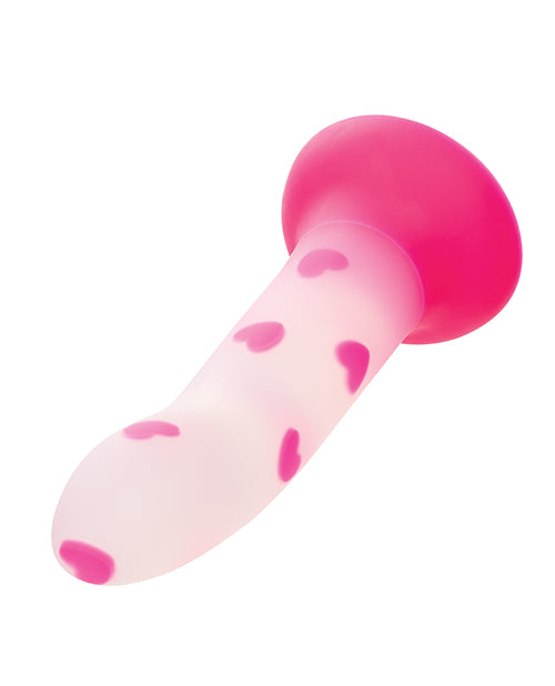 Glow Stick Heart Suction Cup Glow-in-the-Dark Dildo - Pink